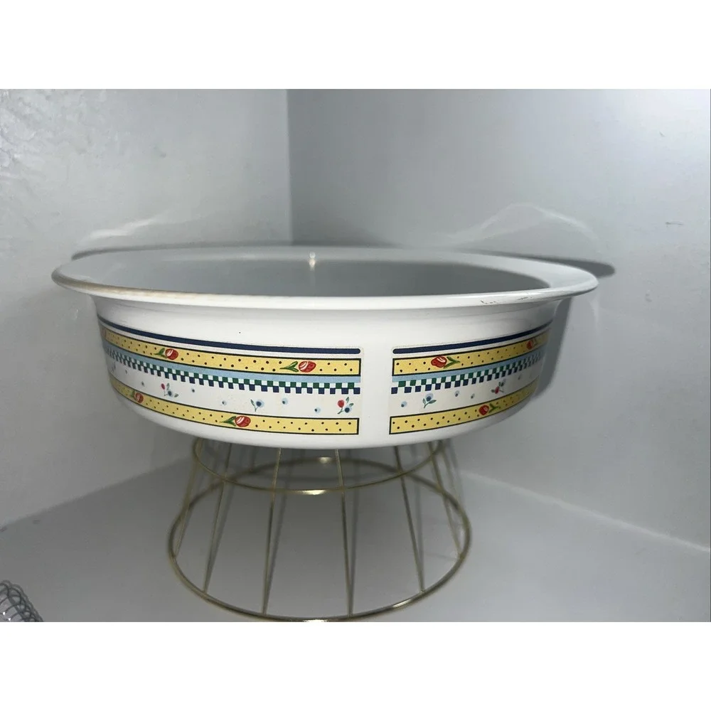 Corning Ware Casserole Dish Oval  2L Classic Elegance C-220-B Floral Yellow Dots